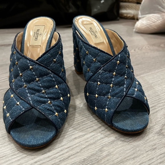 Valentino Rockstud Spike Denim Mule Heel - Picture 8 of 9